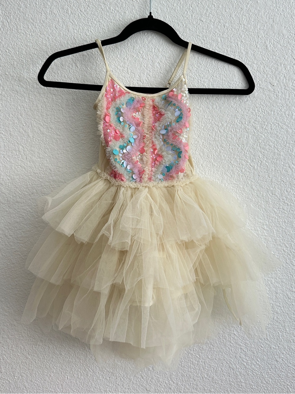 Tutu Du Monde - 4/5 Girls Champagne Tulle Dress with Pink and Aqua Sequin Bodice